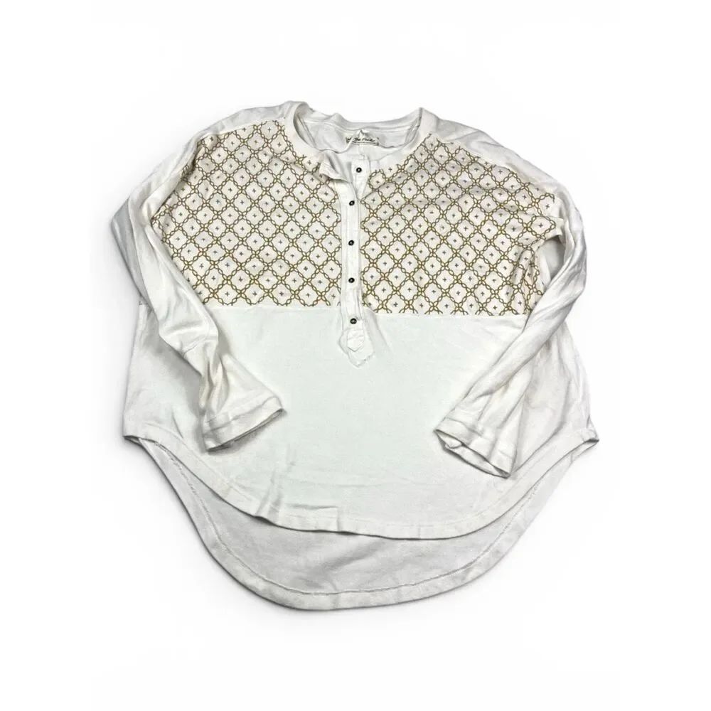 We The Free People Free Spirit Henley Tee Ivory Relaxed Slouchy Casual Shirt XS